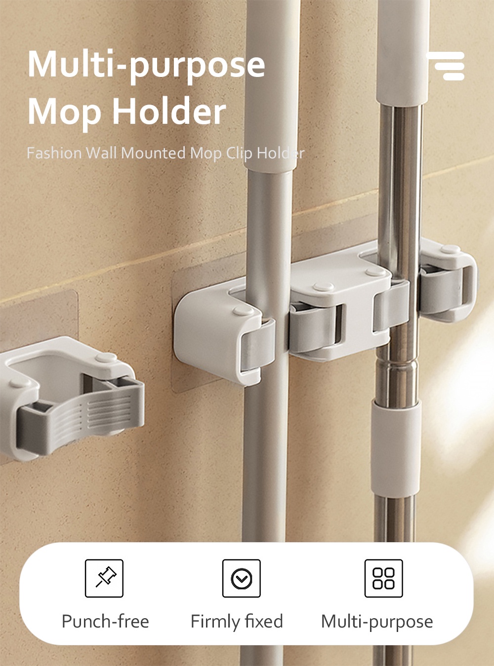 Fashion ABS Punch-free Wall Mounted Mop Holder-1